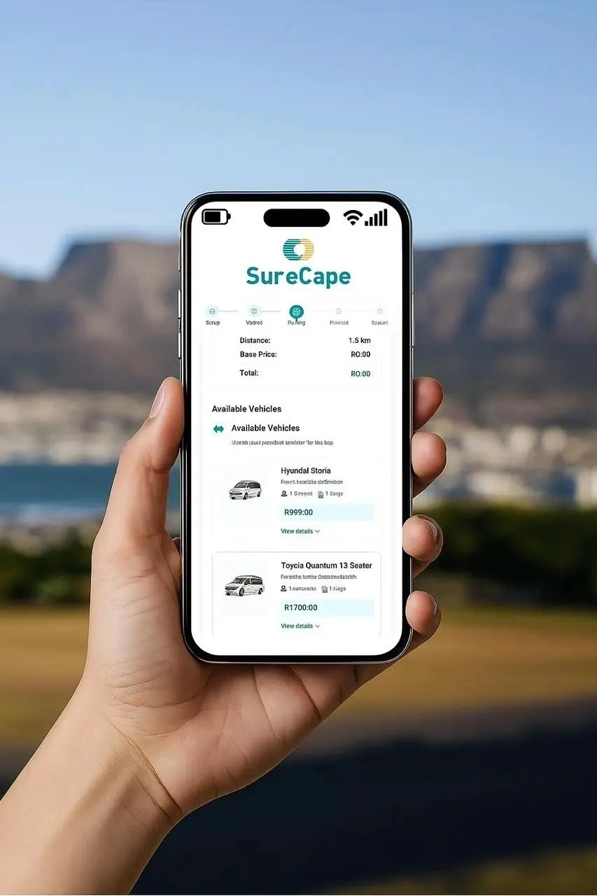 Traveller booking a SureCape ride on her phone